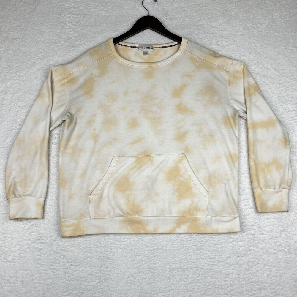 Knox Rose Sweatshirt Womens Large White Yellow Tie Dye Long Sleeve Pullover